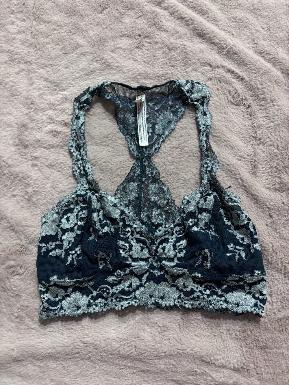 Free People Navy Blue and Light Gray Lace Racerback Bralette